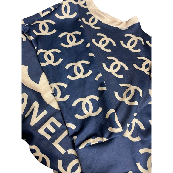 Designer Dark Blue and Gold Long Sleeve Pullover Top - Picture 4 of 11